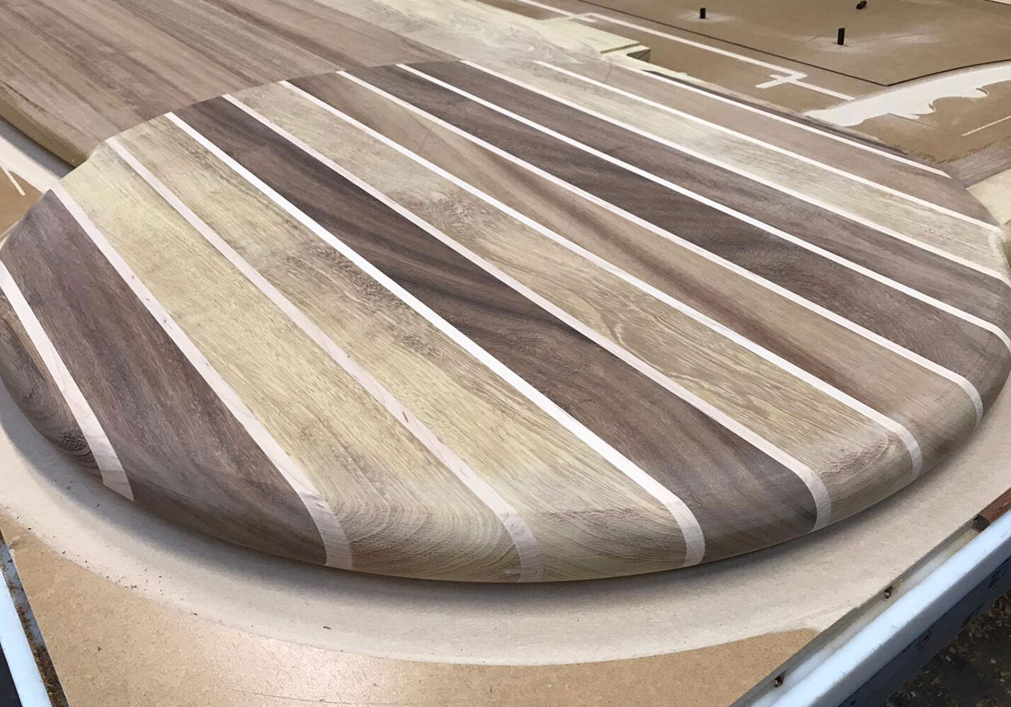 Laminated iroko and maple coffee bar